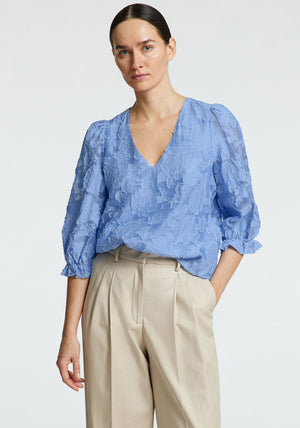 Selected Femme Cathi Floral Embossed Blouse, Blue