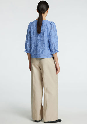 Selected Femme Cathi Floral Embossed Blouse, Blue