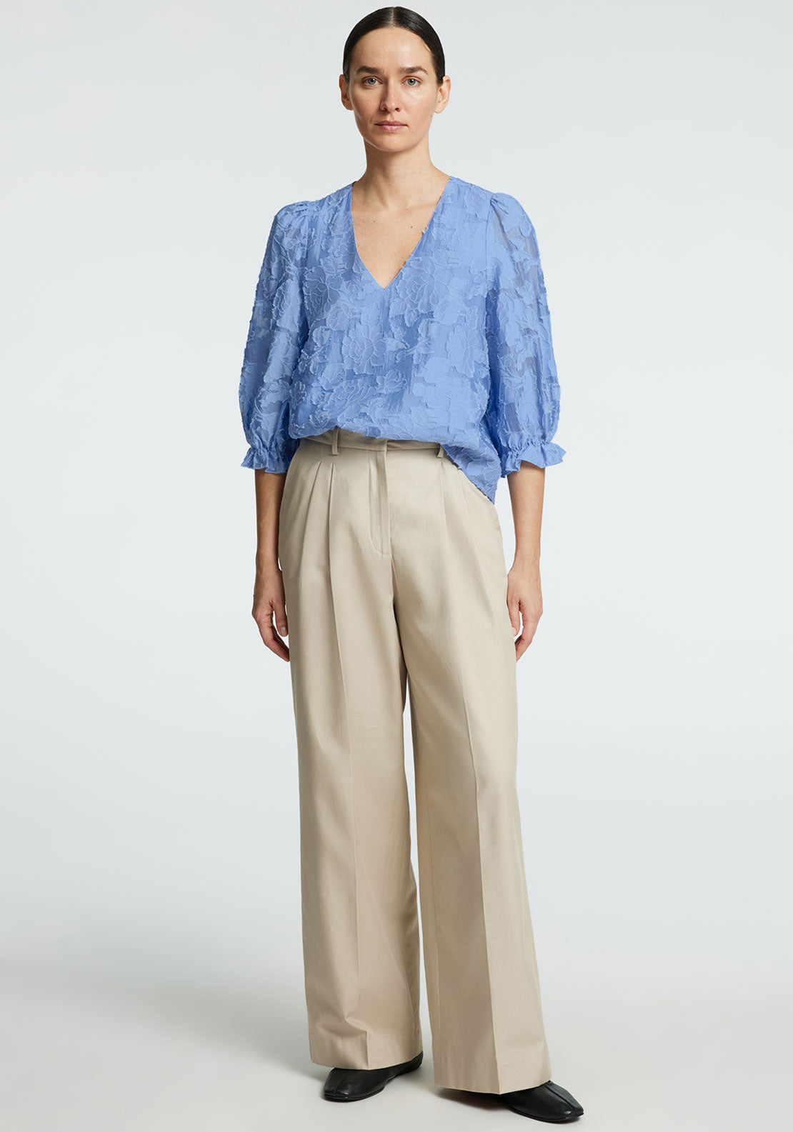 Selected Femme Cathi Floral Embossed Blouse, Blue