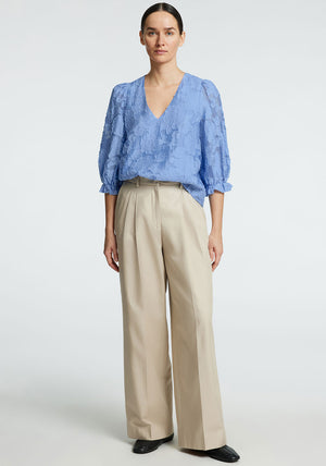 Selected Femme Cathi Floral Embossed Blouse, Blue