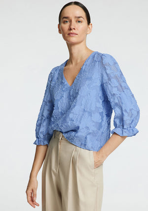 Selected Femme Cathi Floral Embossed Blouse, Blue