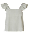 Selected Femme Vittoria Ruffle Sleeve Striped Top, Snow White & Sage