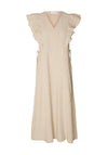 Selected Femme Hillie Frill Sleeve Striped Linen Dress, Humus