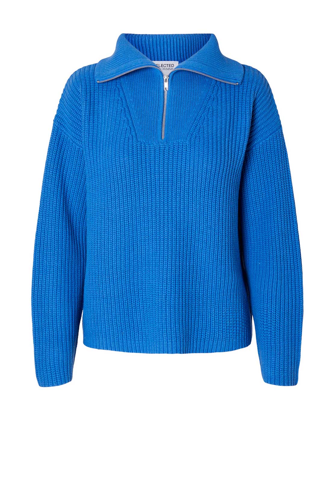 Selected Femme Bloomie Half Zip Knit Jumper, Super Sonic