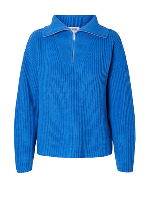 Selected Femme Bloomie Half Zip Knit Jumper, Super Sonic