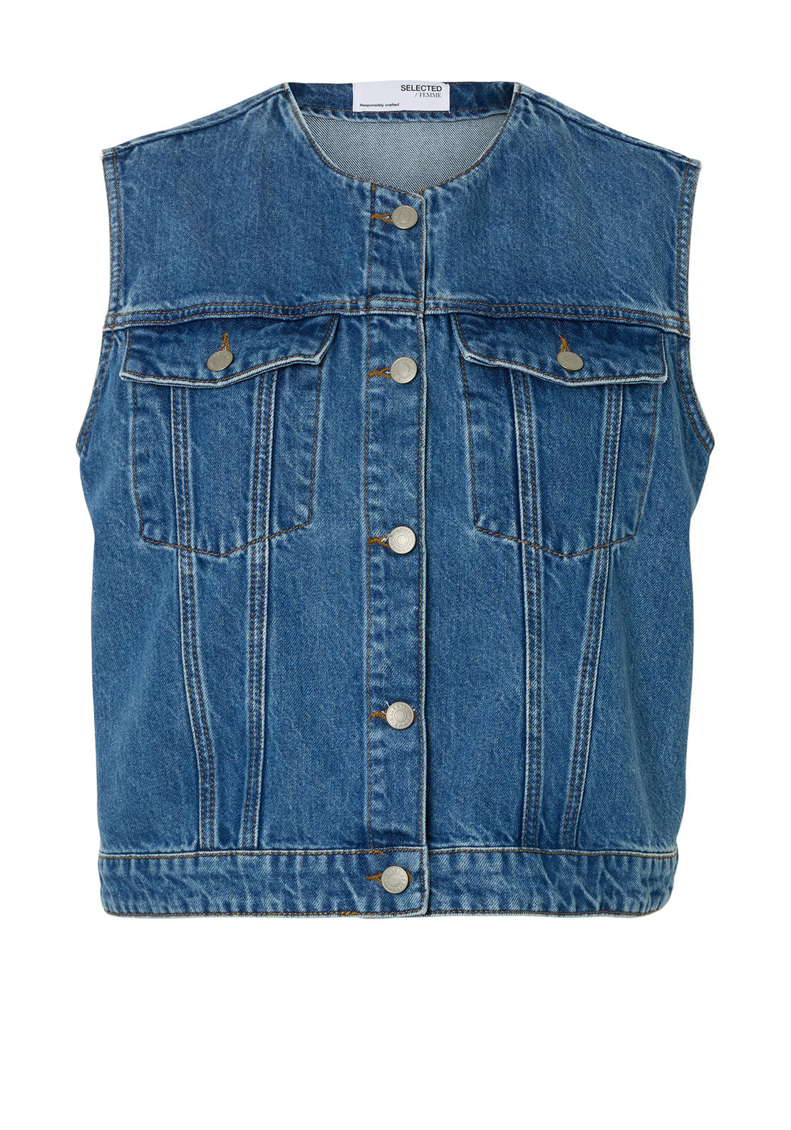Selected Femme Rie Denim Waistcoat, Blue