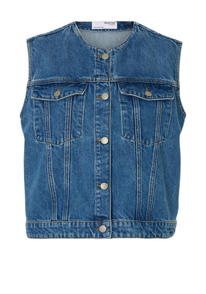 Selected Femme Rie Denim Waistcoat, Blue