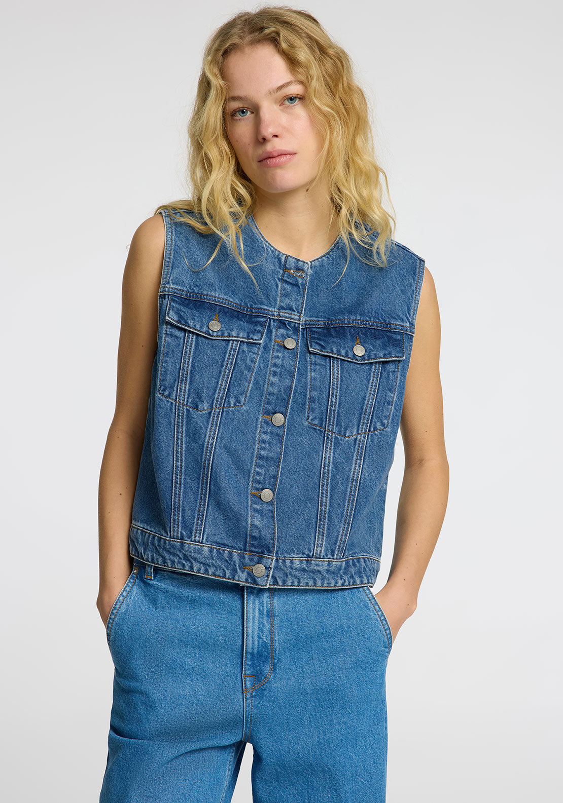 Selected Femme Rie Denim Waistcoat, Blue