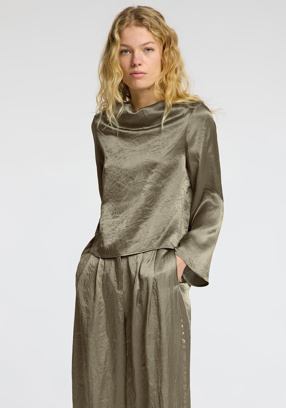 Selected Femme Selene Cowl Neck Blouse, Green