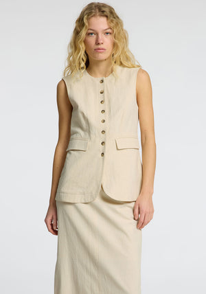 Selected Femme Iluna Linen Buttoned Waistcoat , Sand Beige