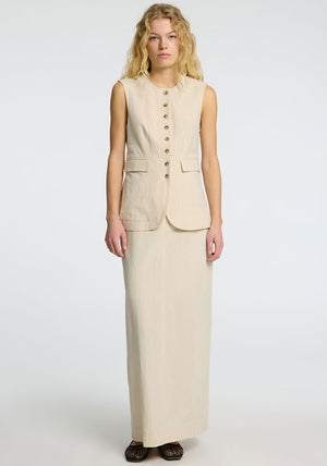 Selected Femme Iluna Linen Buttoned Waistcoat , Sand Beige