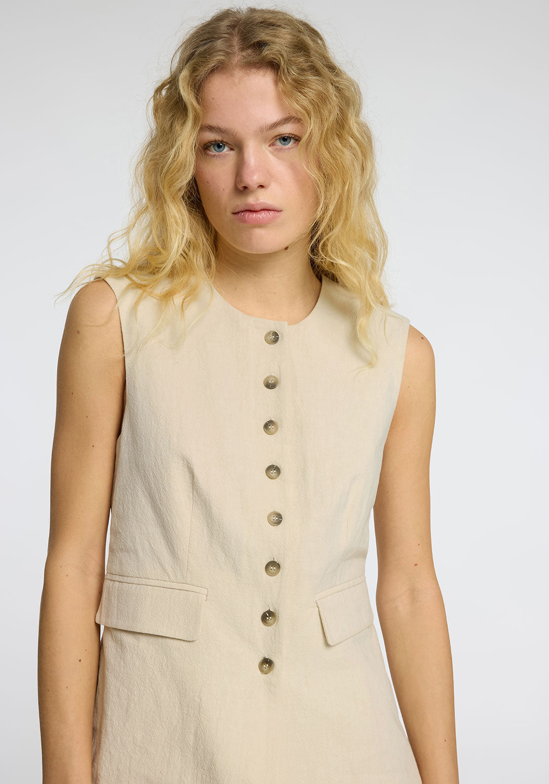 Selected Femme Iluna Linen Buttoned Waistcoat , Sand Beige