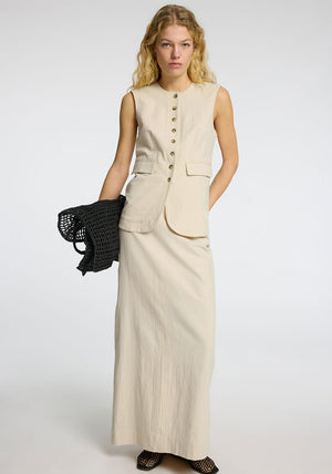 Selected Femme Iluna Linen Buttoned Waistcoat , Sand Beige