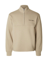 Selected Homme Hankie Logo Half Zip Sweatshirt, Oatmeal