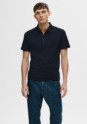 Selected Homme Zip Polo Shirt, Navy