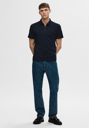 Selected Homme Zip Polo Shirt, Navy