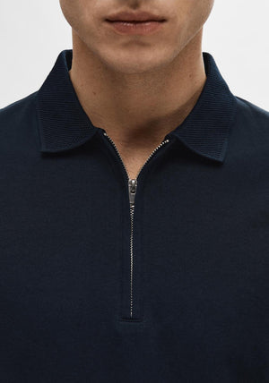 Selected Homme Zip Polo Shirt, Navy