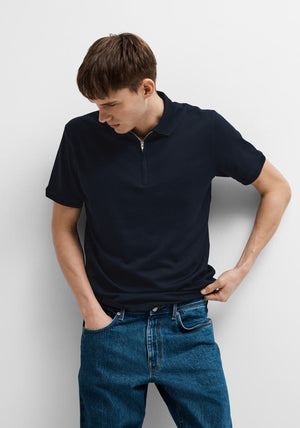 Selected Homme Zip Polo Shirt, Navy