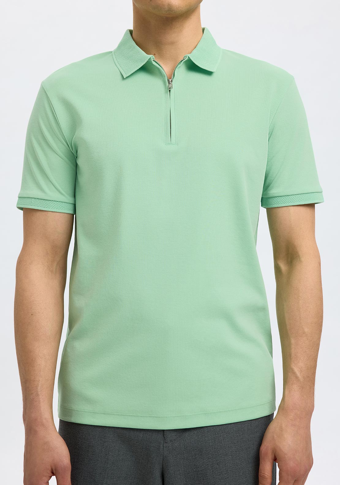 Selected Homme Zip Polo Shirt, Green