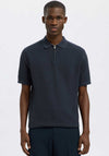 Selected Homme Knit Half Zip Polo Shirt, Sky Captain