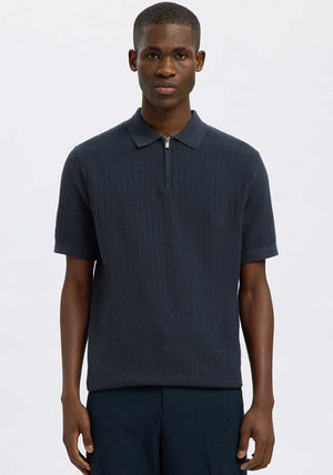 Selected Homme Knit Half Zip Polo Shirt, Sky Captain