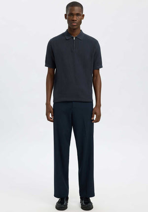 Selected Homme Knit Half Zip Polo Shirt, Sky Captain