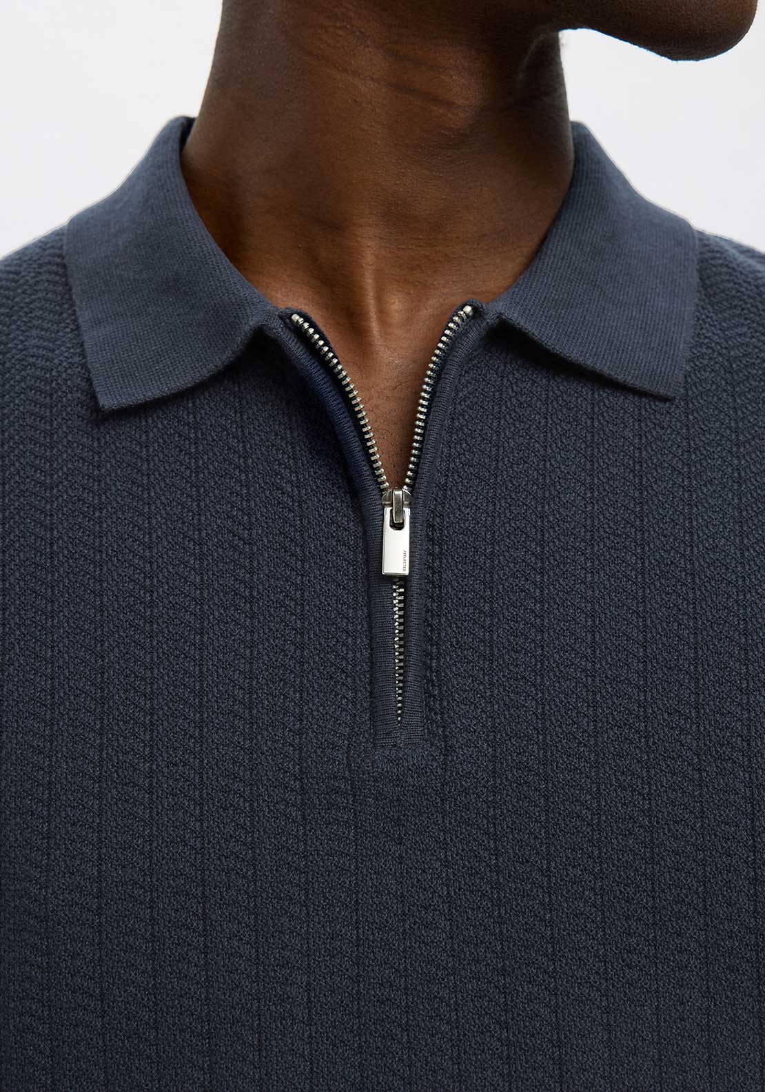 Selected Homme Knit Half Zip Polo Shirt, Sky Captain