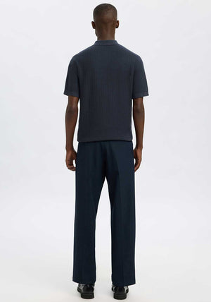Selected Homme Knit Half Zip Polo Shirt, Sky Captain