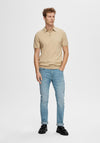 Selected Homme Berg Knit Polo Shirt, Kelp Melange