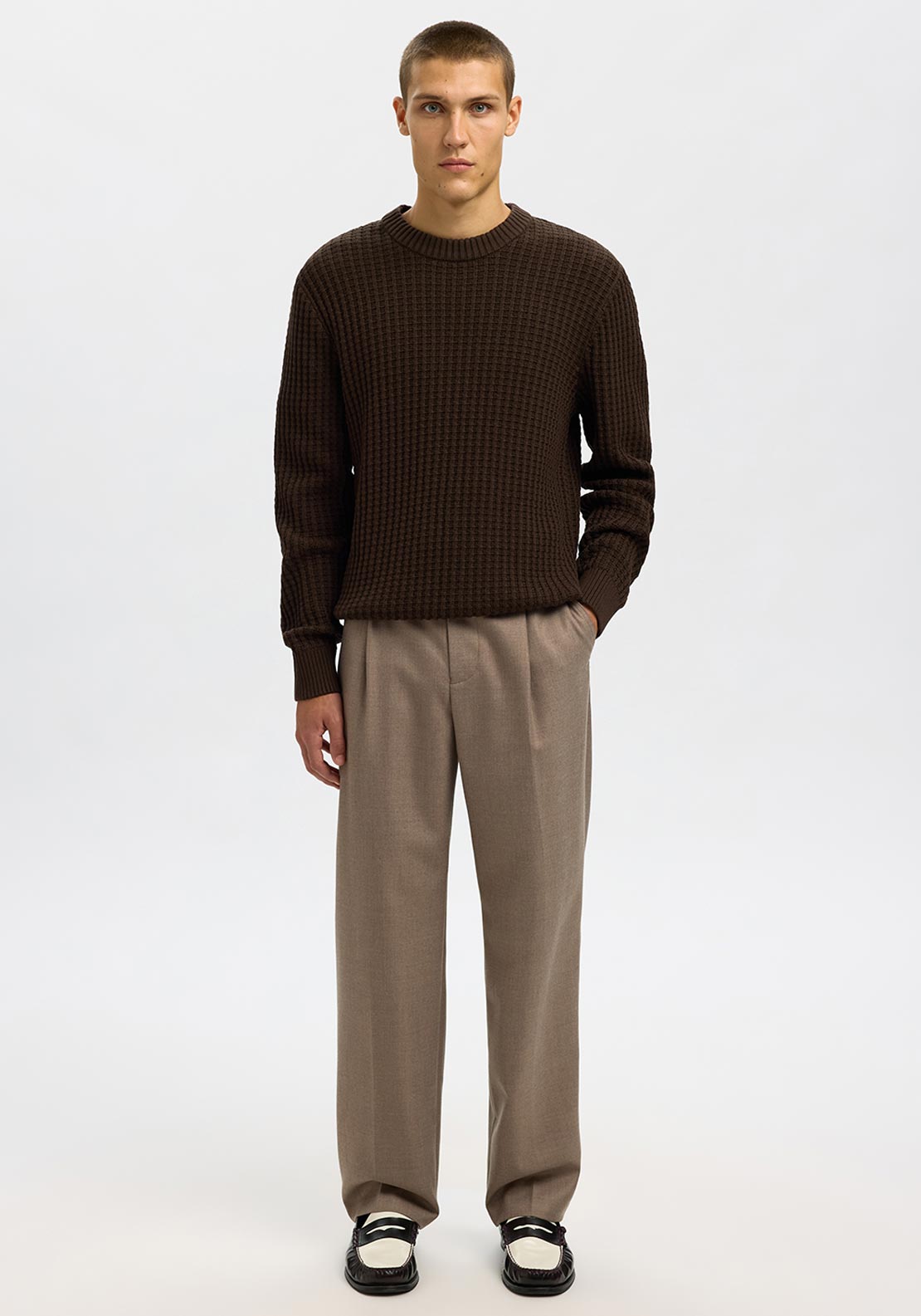 Selected Homme Tom Structure Knit Jumper, Brown