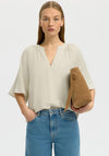 Selected Femme Viva V Neck Linen Blend Blouse, White