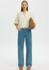 Selected Femme Viva V Neck Linen Blend Blouse, White