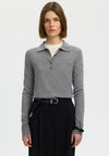 Selected Femme Thea Merino Wool Knit Polo Top, Grey