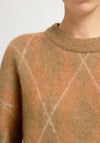 Selected Femme Lulu Brushed Argyle Knit Jumper, Tan