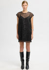 Selected Femme Flaren Sequin Mesh Grid Mini Dress, Black