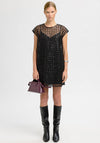 Selected Femme Flaren Sequin Mesh Grid Mini Dress, Black