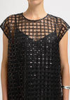 Selected Femme Flaren Sequin Mesh Grid Mini Dress, Black