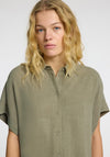 Selected Femme Viva Linen Blend Short Sleeve Shirt, Green