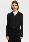 Selected Femme Thea Merino Wool Knit Polo Top, Black