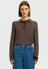 Selected Femme Thea Merino Wool Knit Polo Top, Brown