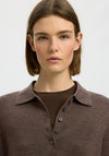 Selected Femme Thea Merino Wool Knit Polo Top, Brown