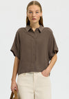 Selected Femme Viva Linen Blend Short Sleeve Shirt, Brown