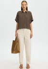 Selected Femme Viva Linen Blend Short Sleeve Shirt, Brown