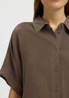 Selected Femme Viva Linen Blend Short Sleeve Shirt, Brown