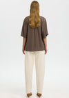 Selected Femme Viva V Neck Lien Blend Blouse, Brown