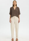 Selected Femme Viva V Neck Lien Blend Blouse, Brown