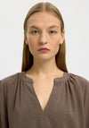 Selected Femme Viva V Neck Lien Blend Blouse, Brown