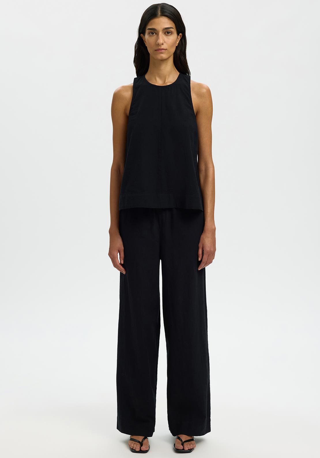 Selected Femme Luisa Linen Blend Sleeveless Top, Black