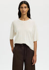 Selected Femme Toledo Knit Short Sleeve Sweater, White