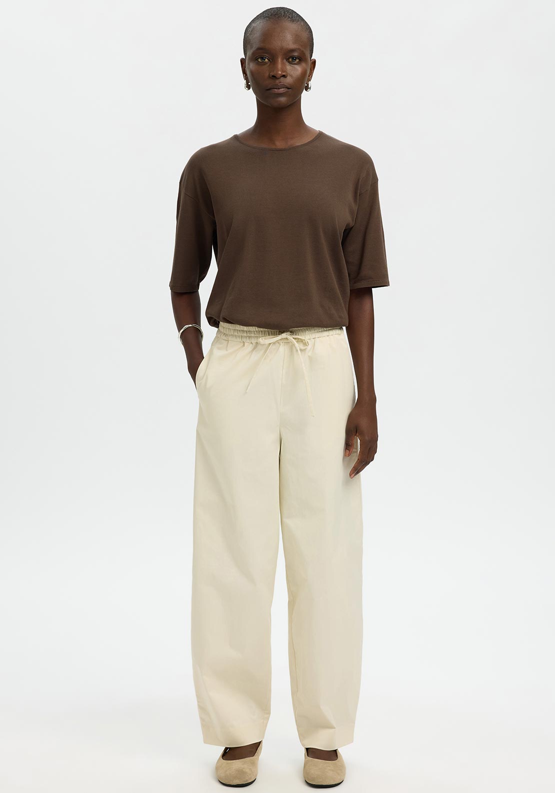 Selected Femme Toledo Knit Short Sleeve Sweater, Brown
